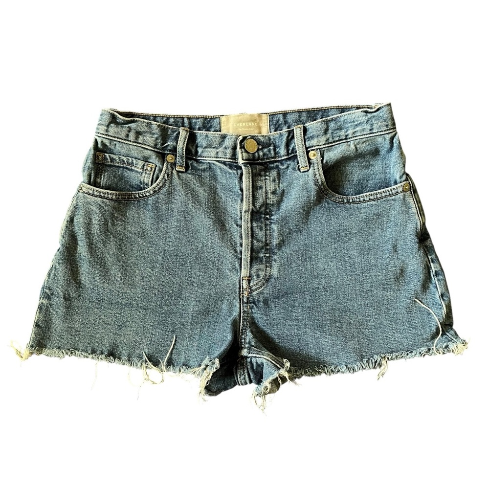 Everlane The Cheeky cut off denim short shorts with frayed hem and button fly